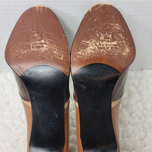 Vtg 90's Stuart Weitzman Women Lace Oxford Heels Plumps Size 8 Brown Tan Leather - Picture 6 of 8